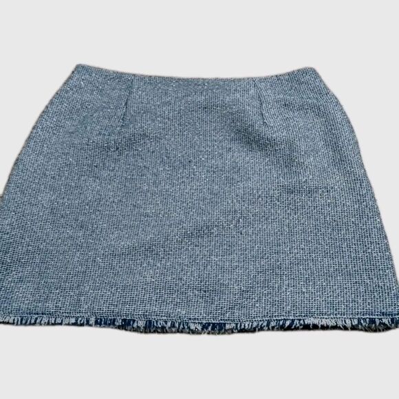 BANANA REPUBLIC Tweed Skirt Navy blue white  Sz 14 Frayed edges Metallic threads - Picture 8 of 9